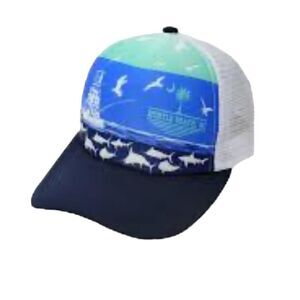 Myrtle Beach Navy Blue & Teal Mesh Trucker Hat Adjustable Ocean Fish Ship